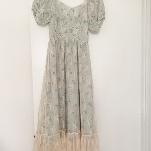 Cottagecore Pastel Green Maxi floral dress